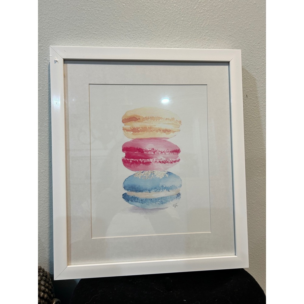 14x12 Framed Watercolor Painting Macarons Wall Art Home‎ Decor Kitchen Art Print